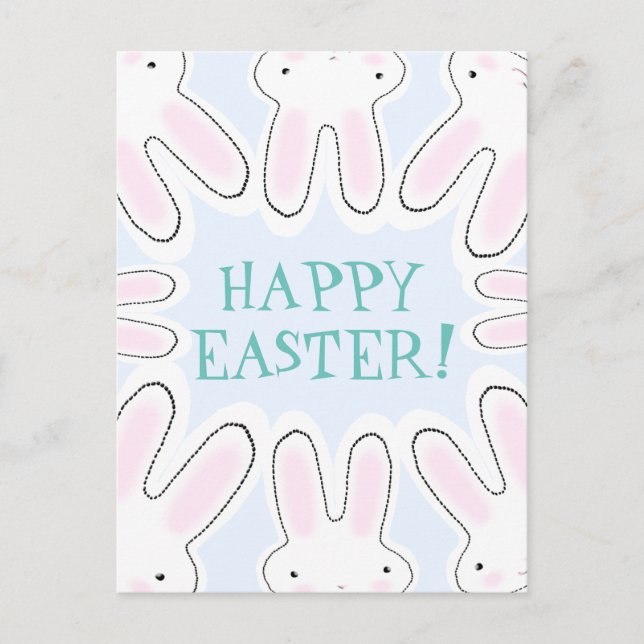 Happy Easter pale blue cute peeking bunnies funny Holiday Postcard (Front)