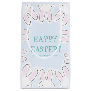 Happy Easter pale blue cute peeking bunnies funny Small Gift Bag