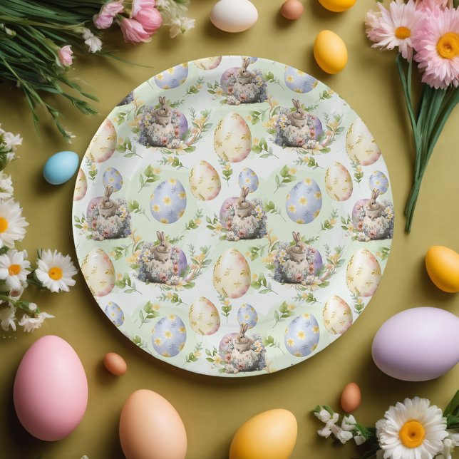 Happy Easter Party Bunny Celebration Paper Plate (Creator Uploaded)