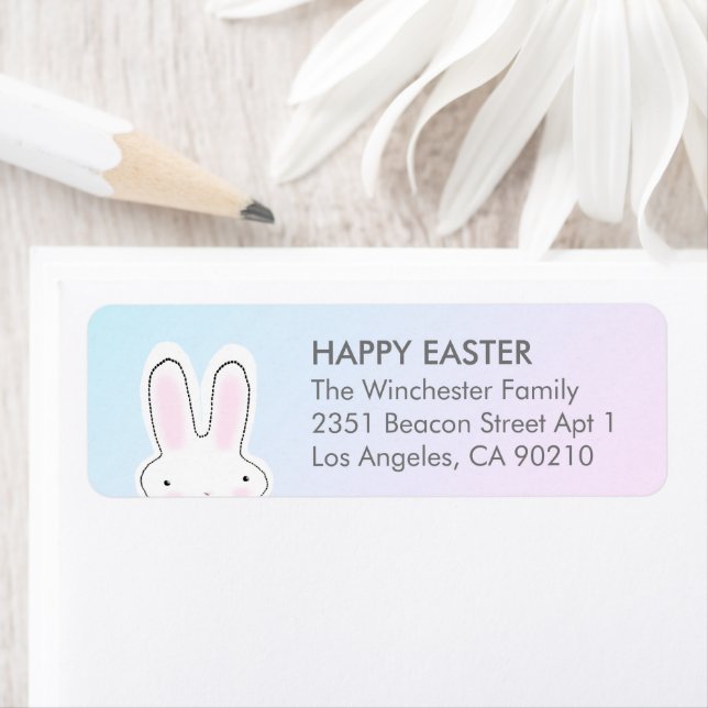 Happy Easter pastel colours cute bunny address (Insitu)