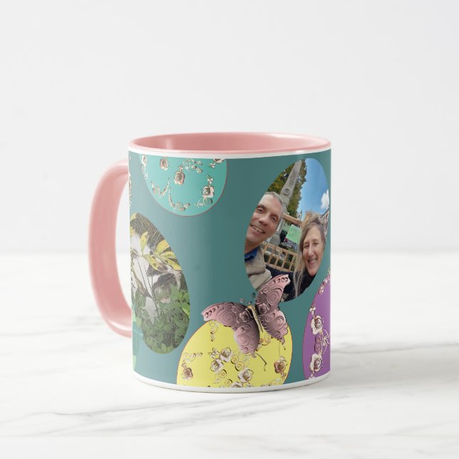 Happy Easter, Pastel Easter Eggs w/3 Photos Mug (Front Left)