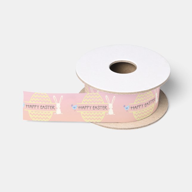 Happy Easter Pastel Egg Rabbit Bird Matching Satin Ribbon (Spool)
