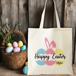 Happy Easter Pastel Eggs and Bunny Ears Custom Tote Bag