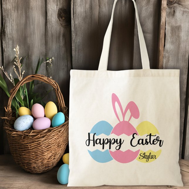 Happy Easter Pastel Eggs and Bunny Ears Custom Tote Bag (Happy Easter Pastel Eggs and Bunny Ears Custom Tote Bag)