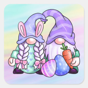 Happy Easter Pastel Gnomes Square Sticker