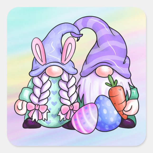 Happy Easter Pastel Gnomes Square Sticker (Front)