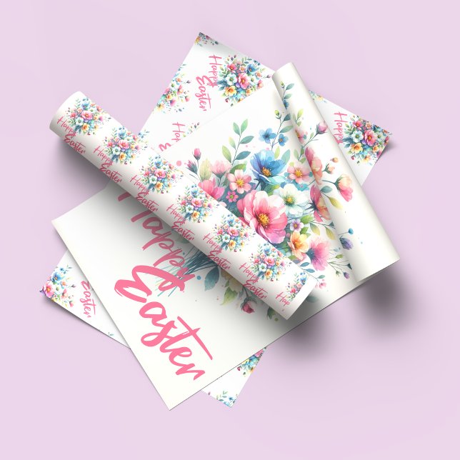 Happy Easter pastel pink spring flower bouquet  Wrapping Paper Sheet (Creator Uploaded)