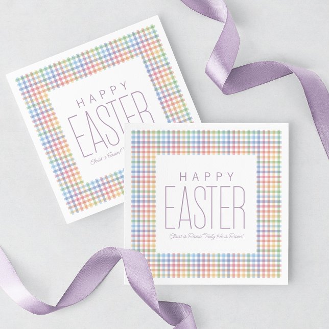 Happy Easter pastel plaid customisable spring Napkin (Creator Uploaded)