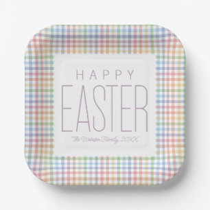 Happy Easter pastel plaid customisable spring Paper Plate