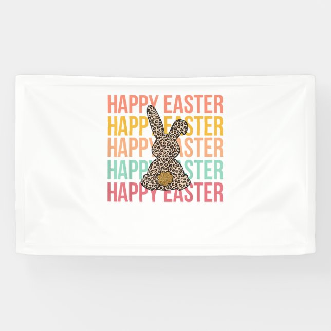 Happy Easter Pastel Spring Leopard Bunny Rabbit Wo Banner (Horizontal)