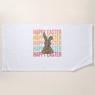 Happy Easter Pastel Spring Leopard Bunny Rabbit Wo Beach Towel