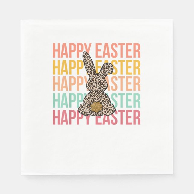 Happy Easter Pastel Spring Leopard Bunny Rabbit Wo Napkin (Front)