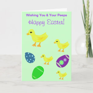 Happy Easter Peeps Baby Chicks Colourful Eggs Holiday Card