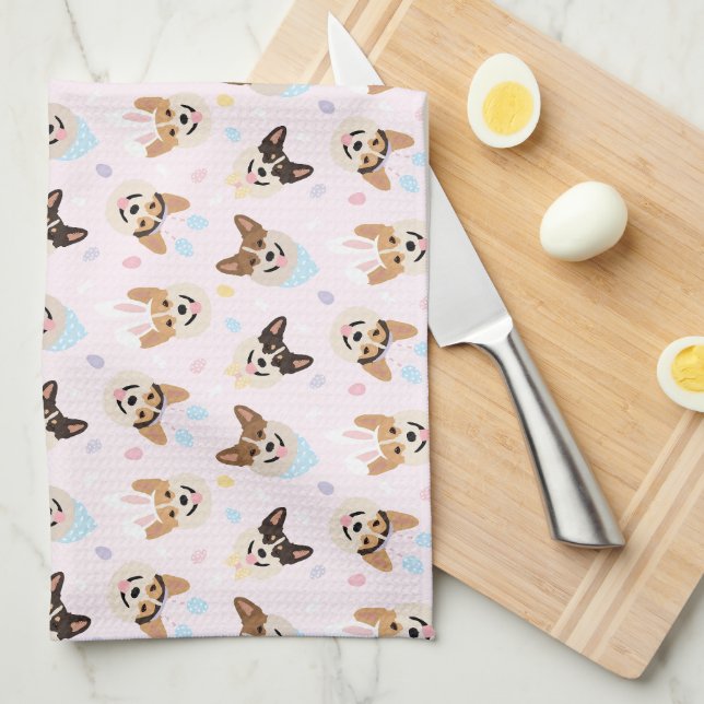 Happy Easter Pembroke Welsh Corgi Dogs Tea Towel (Quarter Fold)