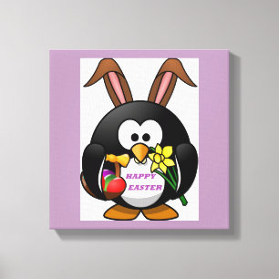 "HAPPY EASTER" PENGUIN BUNNY CANVAS PRINT