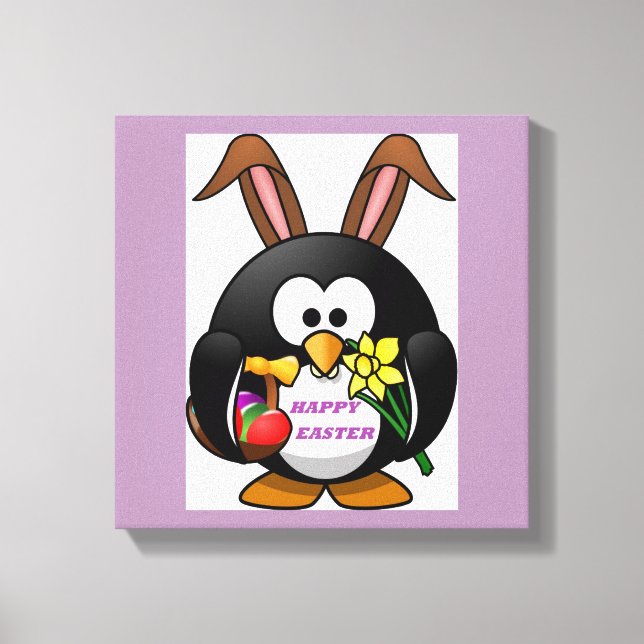 "HAPPY EASTER" PENGUIN BUNNY CANVAS PRINT (Front)