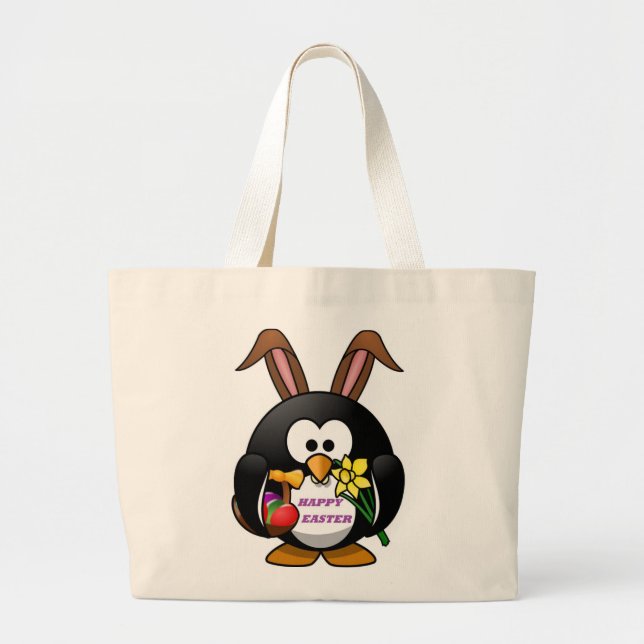 "HAPPY EASTER" PENGUIN BUNNY LARGE TOTE BAG (Front)
