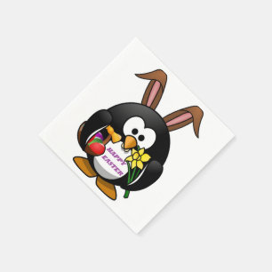 "HAPPY EASTER" PENGUIN BUNNY NAPKIN