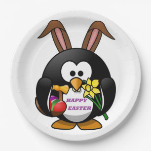"HAPPY EASTER" PENGUIN BUNNY PAPER PLATE
