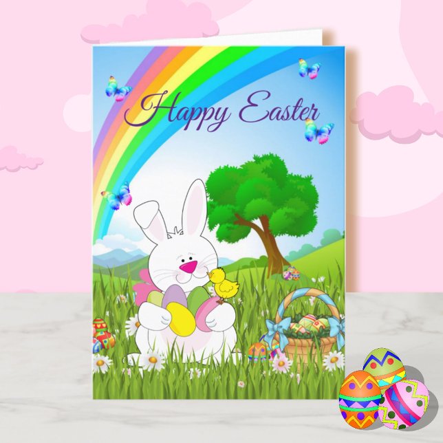 Happy Easter Personalise Boy's Name Colourful  Holiday Card (Creator Uploaded)