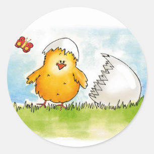 Happy Easter- Personalise with name - Chick just h Classic Round Sticker