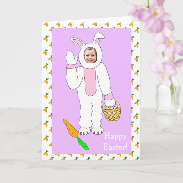 Happy Easter Personalised Photo Easter Bunny Card (Orchid)