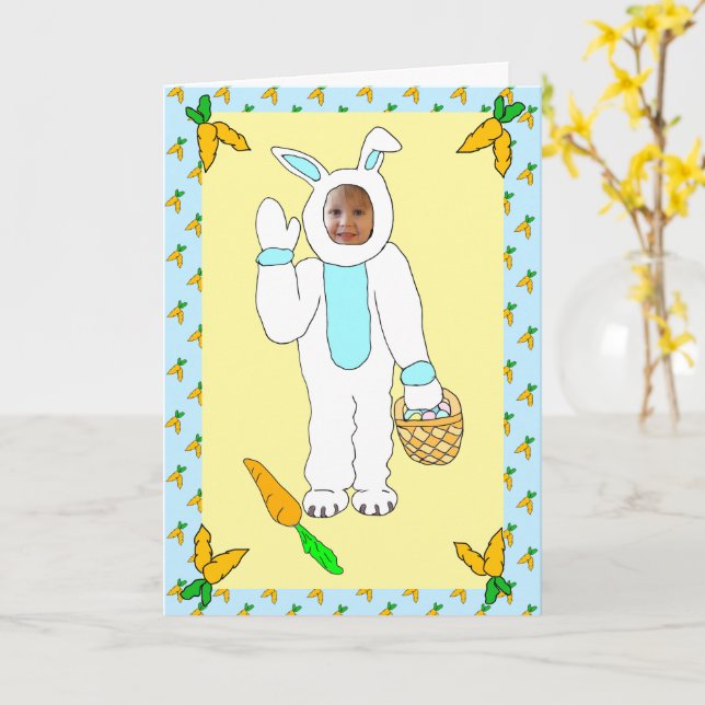 Happy Easter Personalized Photo Easter Bunny Card (Yellow Flower)