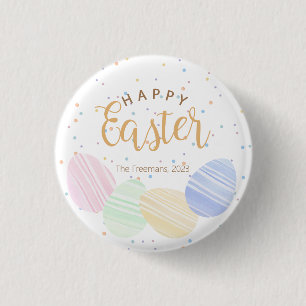 Happy Easter Personalized Watercolor Eggs 3 Cm Round Badge