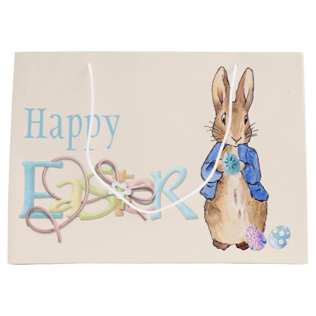 Happy Easter Peter the Easter bunny rabbit Large Gift Bag (Front)
