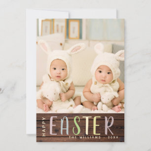 Happy Easter PHOTO Card - Rustic Flowers Floral
