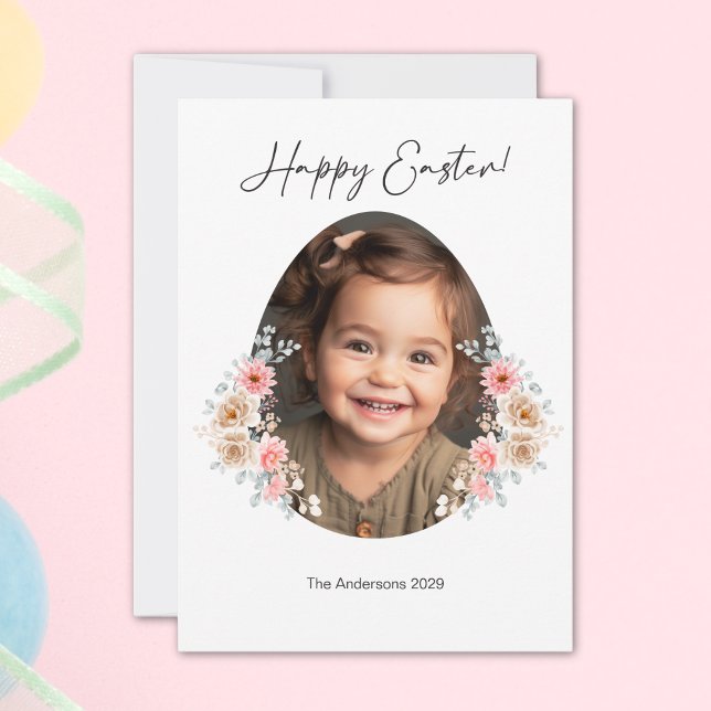 Happy Easter Photo Card with Floral Egg Frame (Happy Easter Photo Card with Floral Egg Frame)