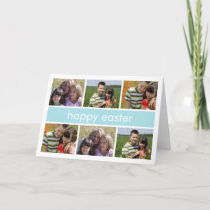 Happy Easter Photo Collage Light Blue Folded Holiday Card