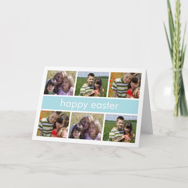 Happy Easter Photo Collage Light Blue Folded Holiday Card (Front)