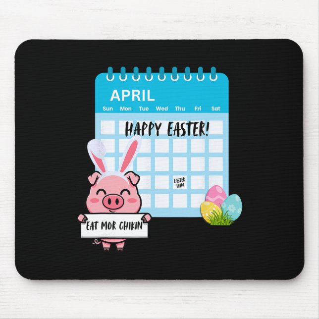 Happy Easter Pig With Bunny Ears Calendar Funny Ea Mouse Mat (Front)