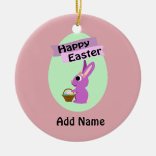 Happy Easter! Pink Bunny Ceramic Tree Decoration