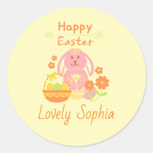 Happy Easter Pink Bunny Classic Round Sticker