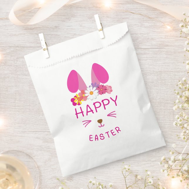 Happy Easter Pink Bunny  Favour Bags (Clipped)