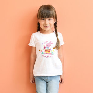 Happy Easter Pink Bunny Garden Personalised Kids T-Shirt