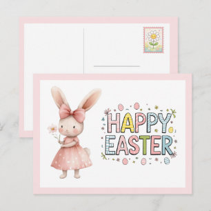 Happy Easter Pink Bunny Postcard