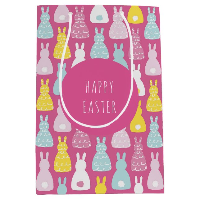 Happy Easter Pink Bunny Rabbit Medium Gift Bag (Front)