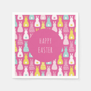Happy Easter Pink Bunny Rabbit Napkin