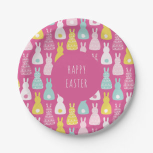 Happy Easter Pink Bunny Rabbit Paper Plate