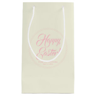 Happy Easter pink cream custom script elegant cute Small Gift Bag