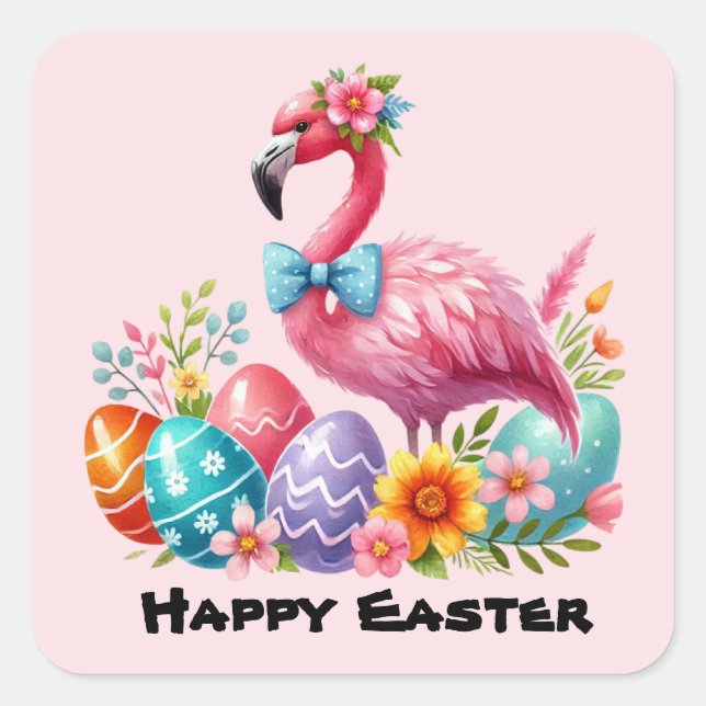 Happy Easter pink flamingo Holiday  Square Sticker (Front)
