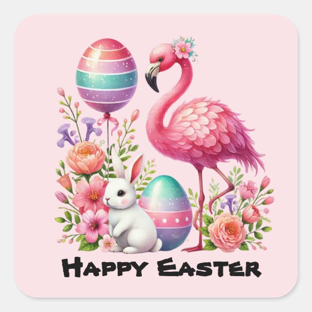 Happy Easter pink flamingo Holiday  Square Sticker (Front)