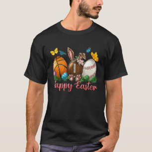 Happy Easter Pink Leopard Bunny Basketball Basebal T-Shirt