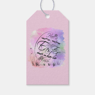 Happy Easter Pink Purple Calligraphy Illustration Gift Tags
