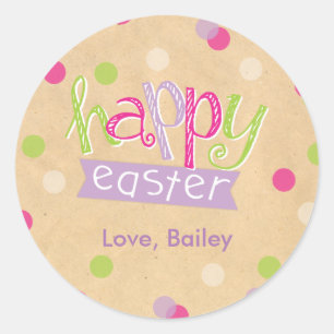 Happy Easter Pink Purple Confetti Dots Classic Round Sticker