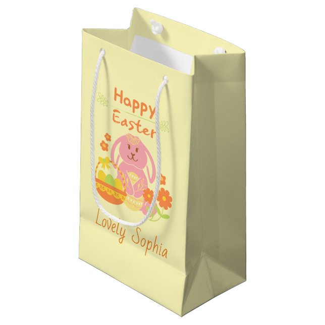 Happy Easter Pink Rabbit Small Gift Bag (Front Angled)