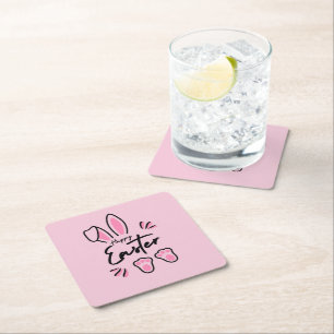 Happy Easter (Pink) Square Paper Coaster